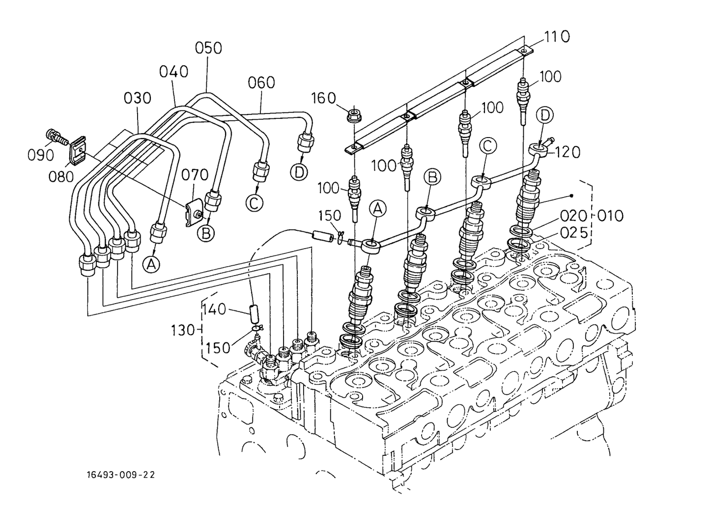 4 Cylinder Fuel Return Overflow Pipe 16454-42502 Fit for Kubota V1903 V2203